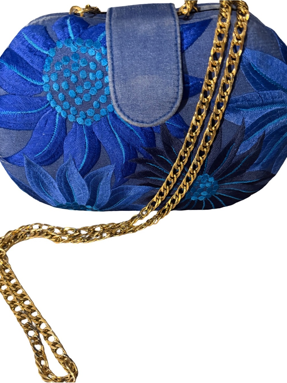 J. Renée RARE Hard Shell Vibrant Embroidered Blue Floral Design Crossbody - Picture 3 of 12